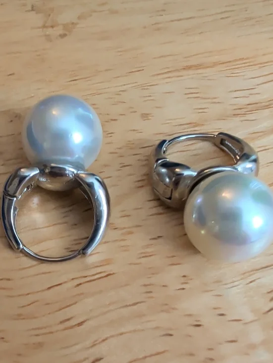 Pearl Drop Hoop Earrings - White Pearl Silver Tone - Picture 1 of 4